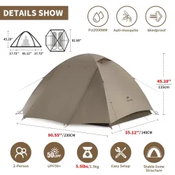 Tienda de campaña NATUREHIKE Cloud River: ligera, impermeable y resistente a los rayos UV